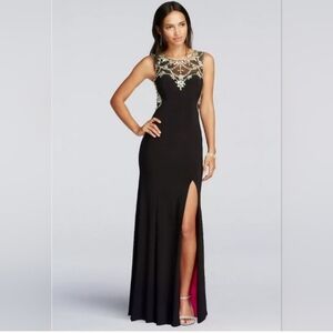 Betsy & Adam Beaded Evening Gown – Size 8, Dark Navy W/ Orange Lining, Side Zip